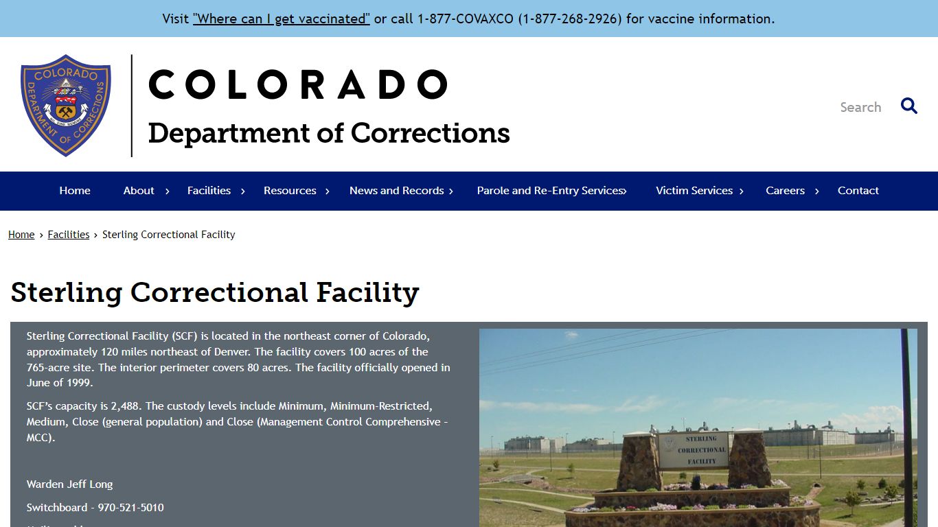 Sterling Correctional Facility | Department of Corrections