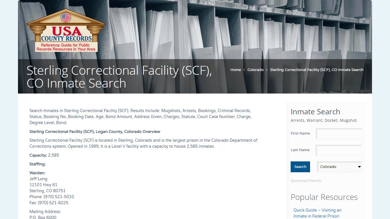 Sterling Correctional Facility (SCF), CO Inmate Search ...