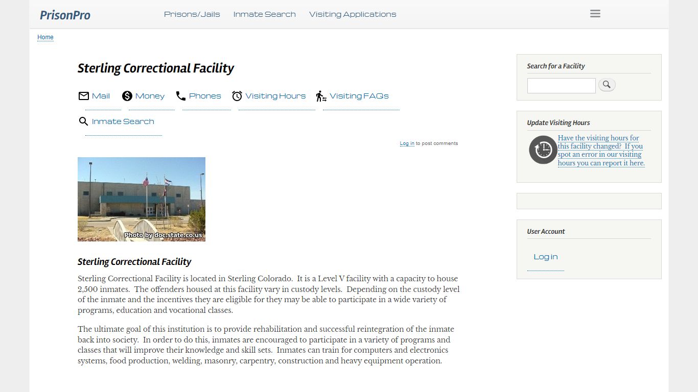 Sterling Correctional Facility Visiting hours, inmate ...